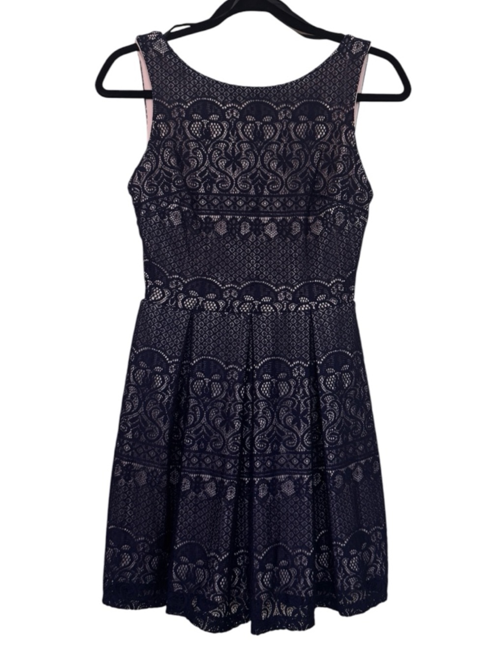 B. Darlin Juniors Lace Fit-and-Flare Dress in Navy Blue Size 3/4